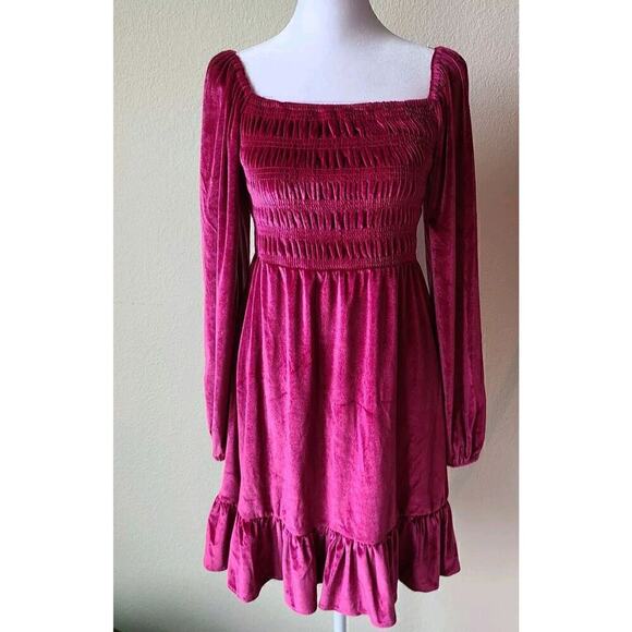 Milkmaid Velvet Regency Smocked Dress XS Pink Romantic Fairy Lauren Conrad - Picture 1 of 12